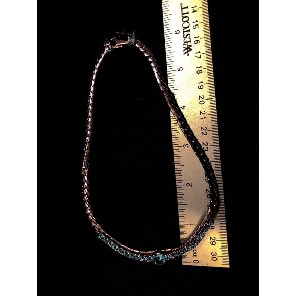 Vintage Aqua Rhinestone Choker on Heavy Silver-Tone Serpentine Omega Chain 1940s - Picture 7 of 11